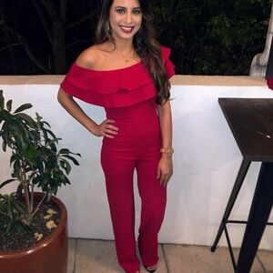 Red Ruffle Off-Shoulder Romper